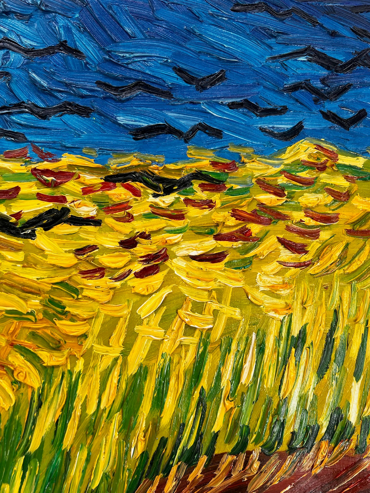 Campo di grano con corvi – Pittura a olio espressionista su tela (50,5 × 103 cm)