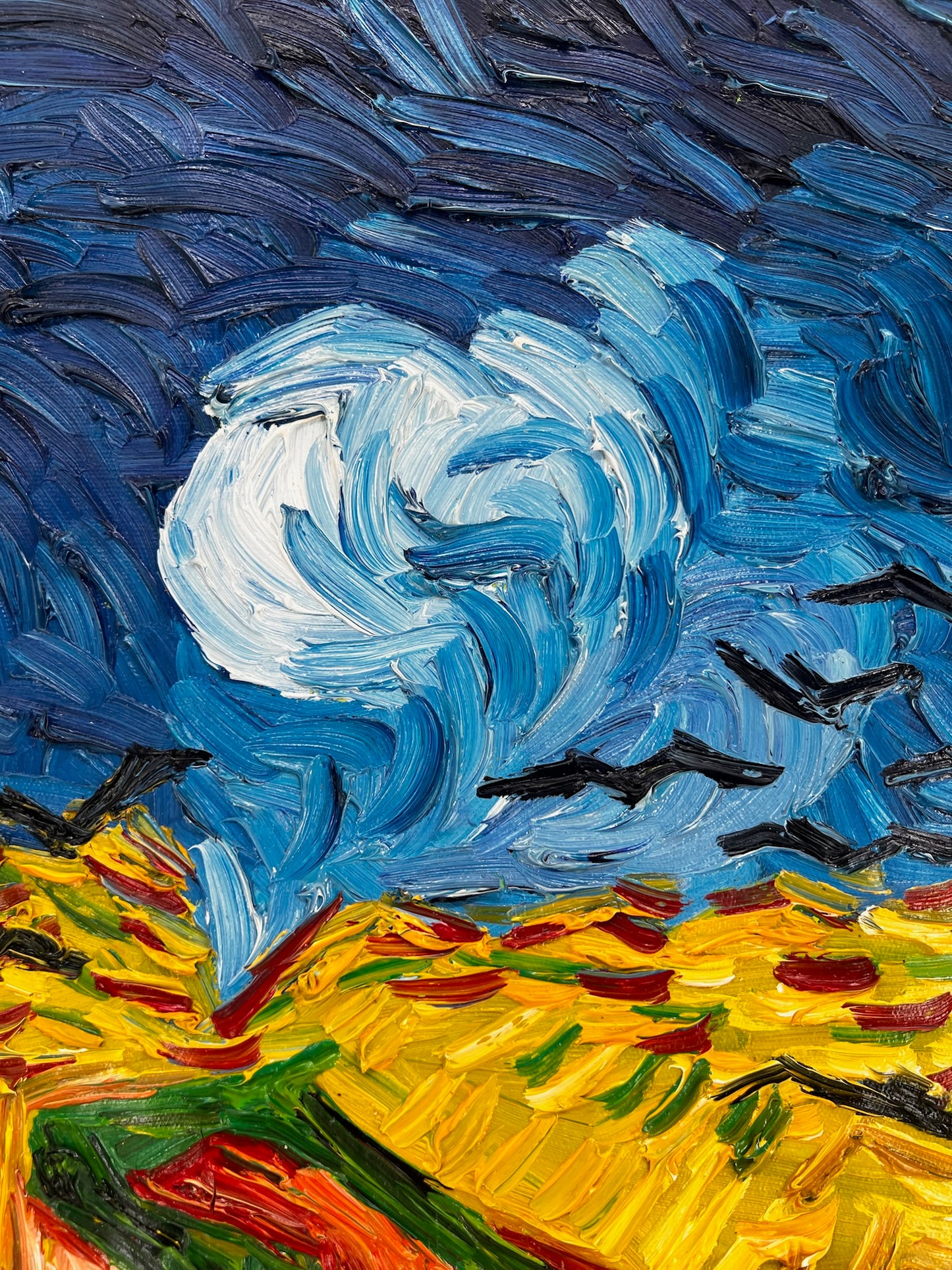 Campo di grano con corvi – Pittura a olio espressionista su tela (50,5 × 103 cm)
