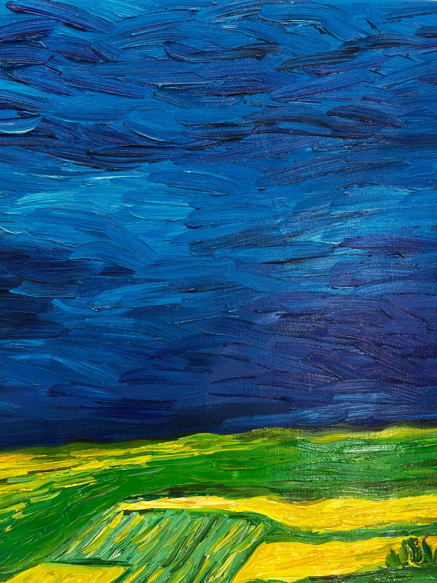 Dipinto a mano di Van Gogh Campo di grano sotto cieli minacciosi: pittura ad olio post-impressionista