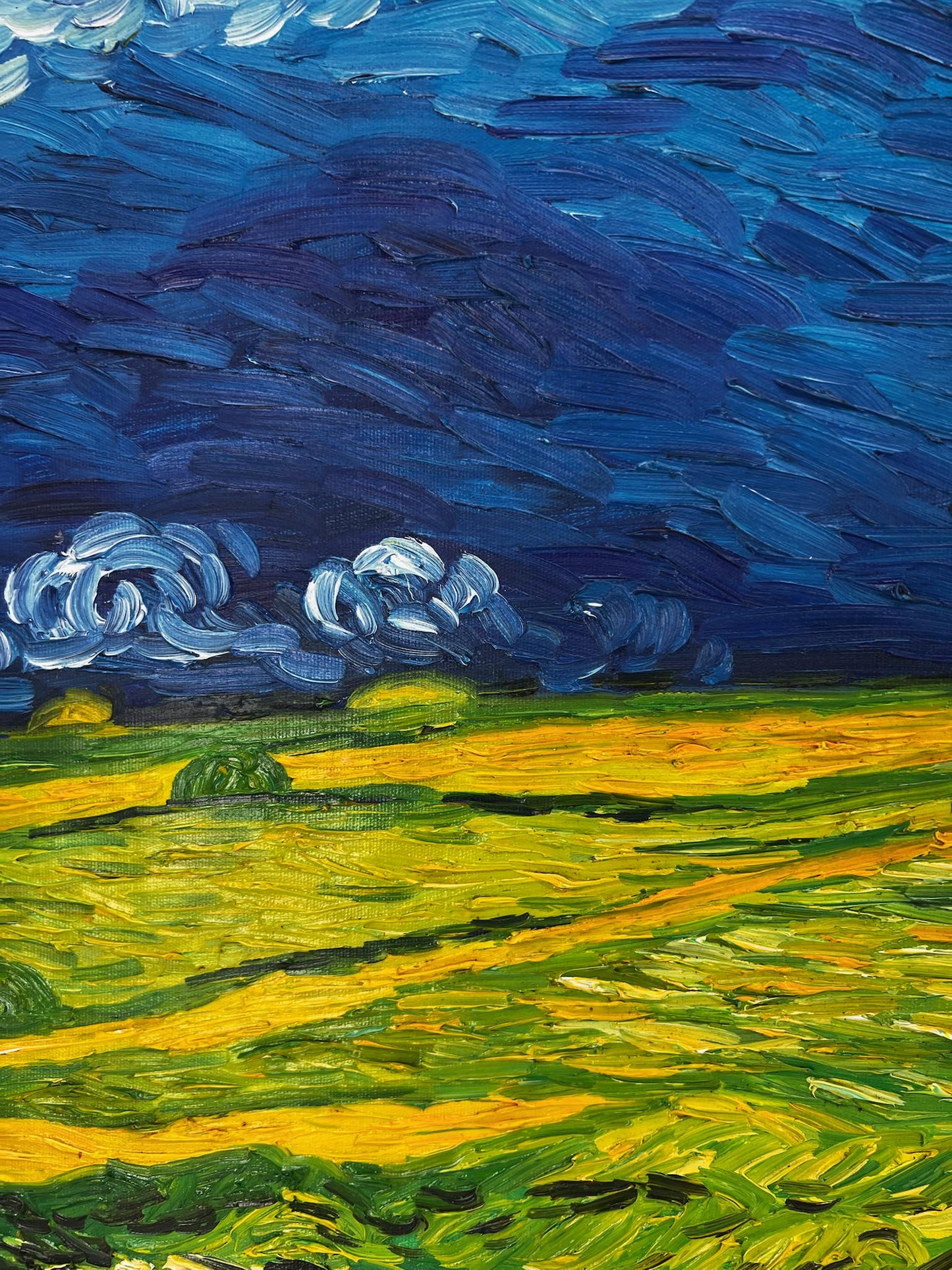 Dipinto a mano di Van Gogh Campo di grano sotto cieli minacciosi: pittura ad olio post-impressionista