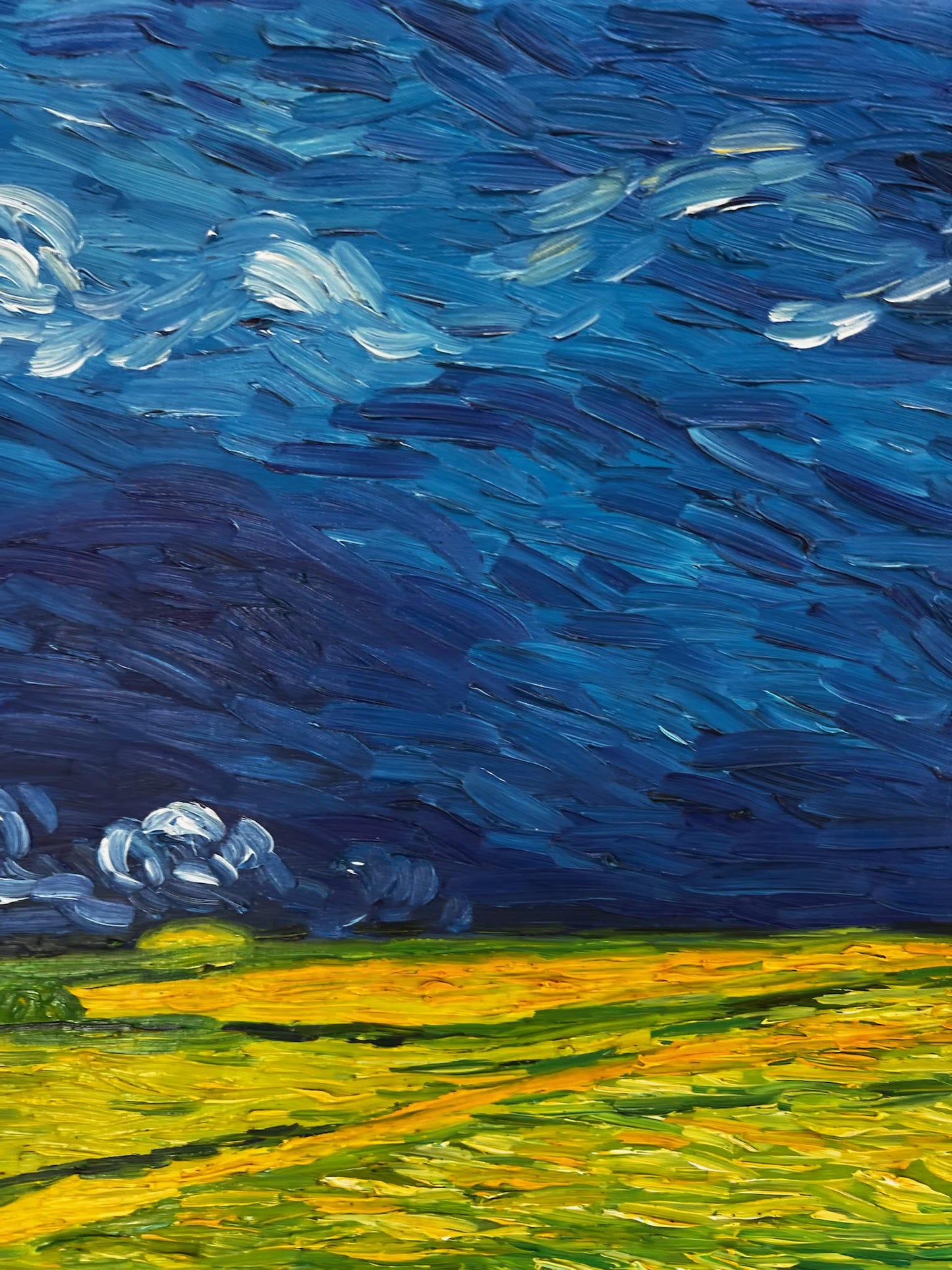 Dipinto a mano di Van Gogh Campo di grano sotto cieli minacciosi: pittura ad olio post-impressionista