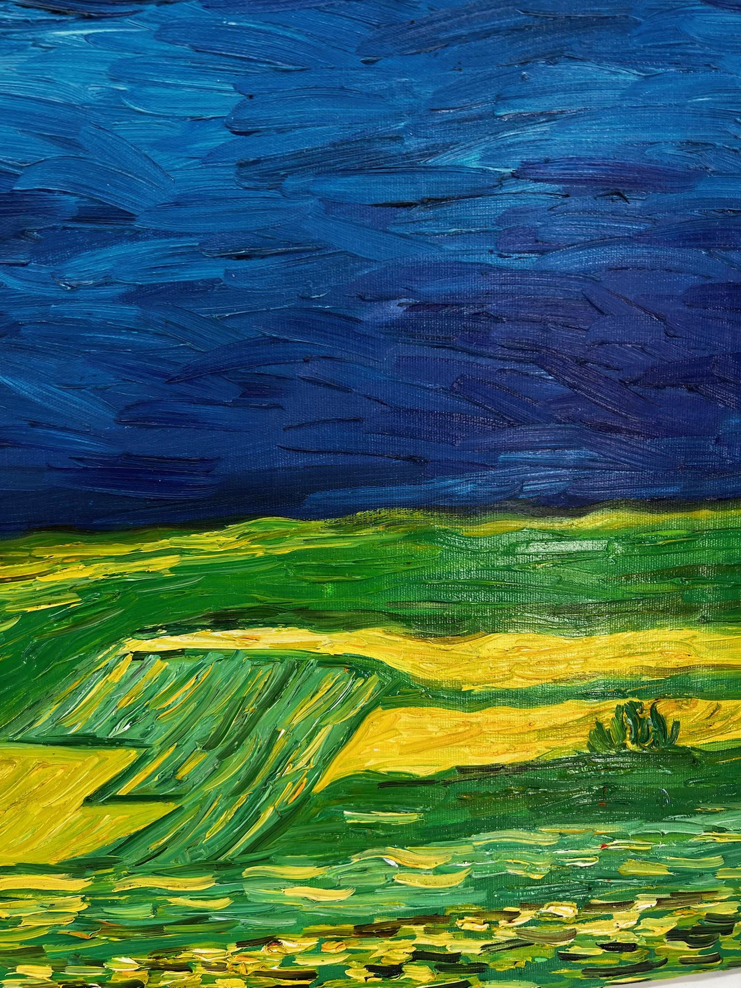 Dipinto a mano di Van Gogh Campo di grano sotto cieli minacciosi: pittura ad olio post-impressionista